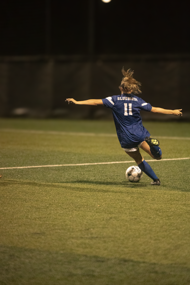 Adalyn Armstrong Cattani (10) kicks the ball, and attempts to make it into the goal.